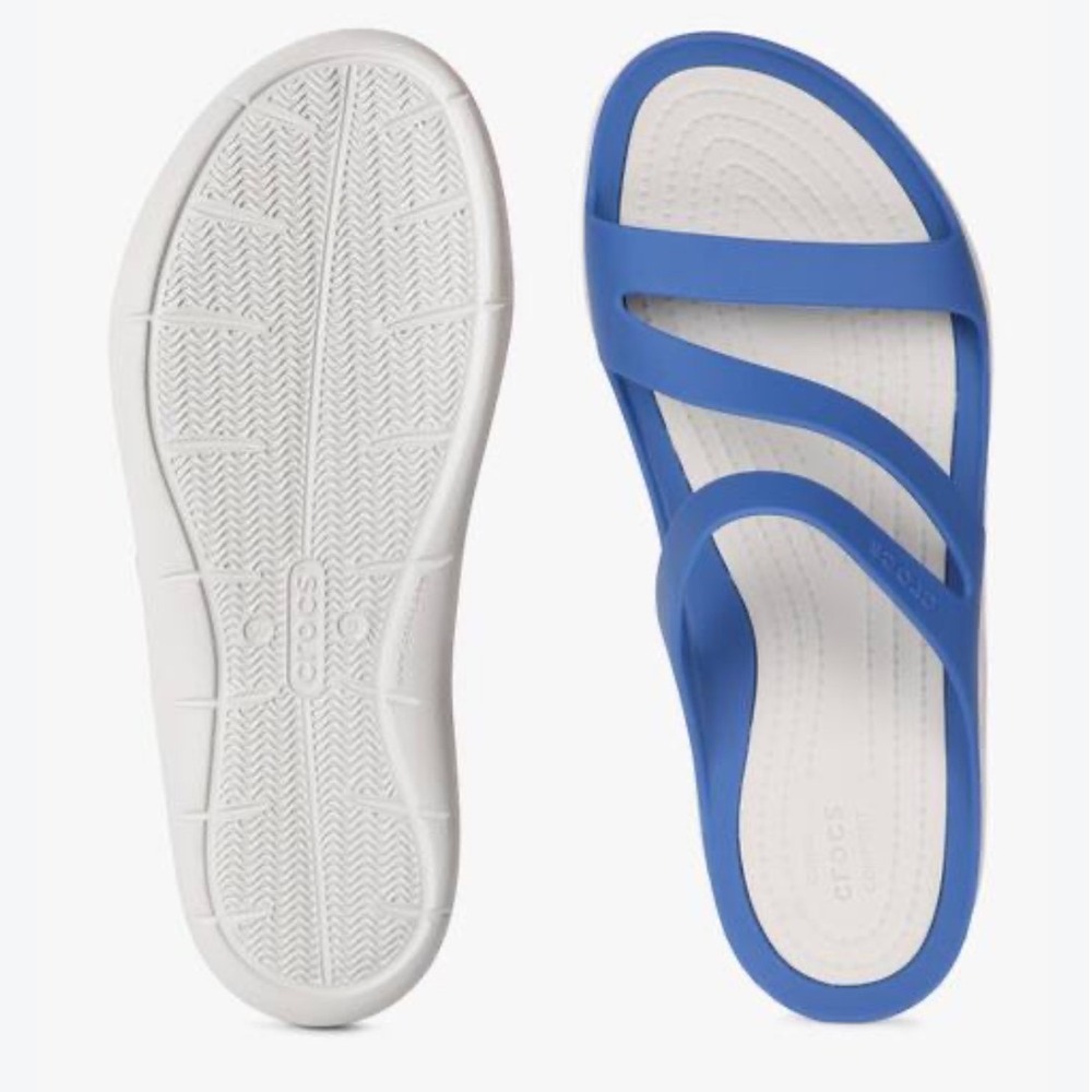 Crocs Swiftwater Blue Grey Three Strap Slip On Strappy Sandals Women's Size 8
